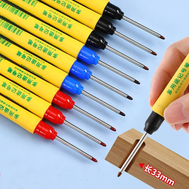6pcs/set 33mm Red/Blue/Black Long Head Marking Pen Woodworking Decoration Deep Hole Waterproof Pen Multipurpose Marking Tool