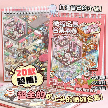 Mr Paper 45Pcs Scenes Cartoon Landscape Sticker Book Forest Village DIY 3D Sticker Cabin Scene Pocket Birthday Gift For Planner