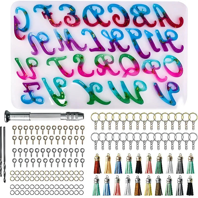 Alphabet Silicone Mold for Epoxy Resin Kit Mixed Style Letters Resin Casting Mold Set DIY Keychain Pendant Jewelry Making Tools