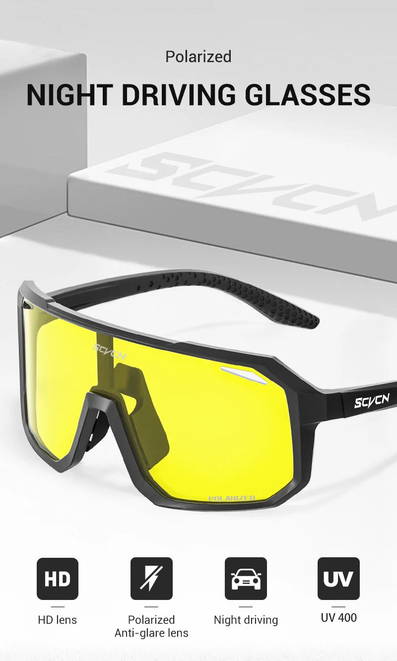 SCVCN New Yellow Polarized Cycling Sunglasses Men Bike MTB Driving Glasses Women Outdoor Sports Hiking Fishing UV400 Glasses