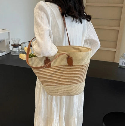 Straw bag bag women's summer inswind 2024 new beach seaside outdoor travel vacation large capacity shoulder bag