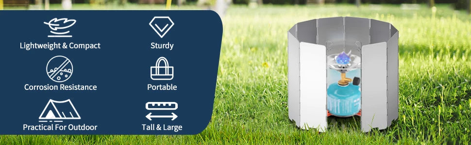 YANBIGUO Tall Stove Windscreen-Gas/Butane Burner Windshield-Aluminum Camping Stove Compact Folding,Outdoor Cooker Wind Shield