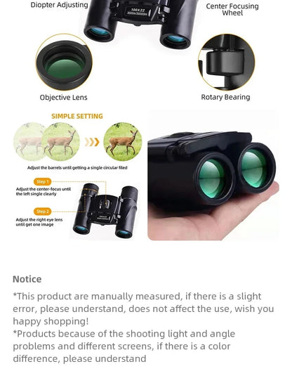 100X22 High Magnification High-Definition Binoculars, Mini Portable Outdoor Travel Professional Telescope