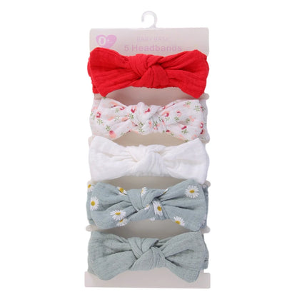 5Pcs/Set Solid Muslin Cotton Linen Baby Headband Elastic Rabbit Ear Hair Band Infant Girl Turban Headwraps Stretch Accessories