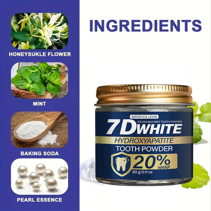 Hydroxyapatite Tooth Powder 60g, 20% NHAP & Charcoal Whitening Toothpaste Powder, Double Mint for Fresh Breath, Oral Care