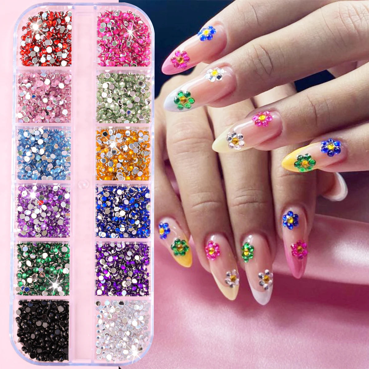 12Grids Mixed Mini Christmas Gems Nail Charms 2mm Luxury Crystal Nail Glitter Rhinestone Red/Green Flatback Christmas Nail Parts