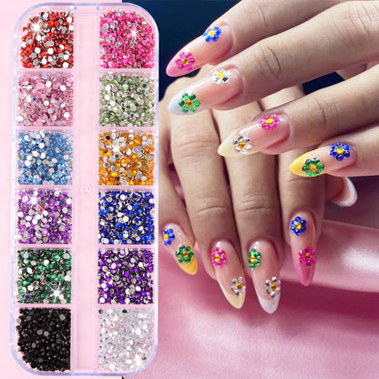 12Grids Mixed Mini Christmas Gems Nail Charms 2mm Luxury Crystal Nail Glitter Rhinestone Red/Green Flatback Christmas Nail Parts