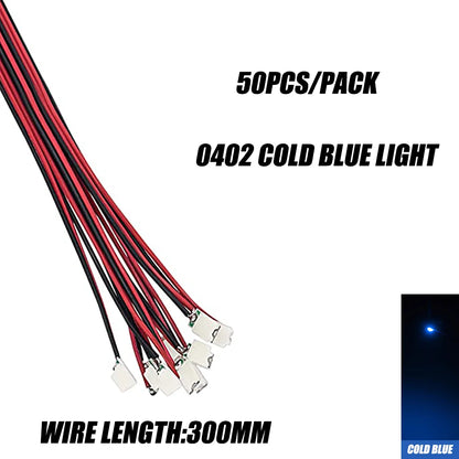 50Pcs/bag 0402 0603 DIY SMD Lamp Wired Micro Litz Led Pre-soldered Chip Wired 3V Railway Model Toy Light DIY Leads Wires 30cm