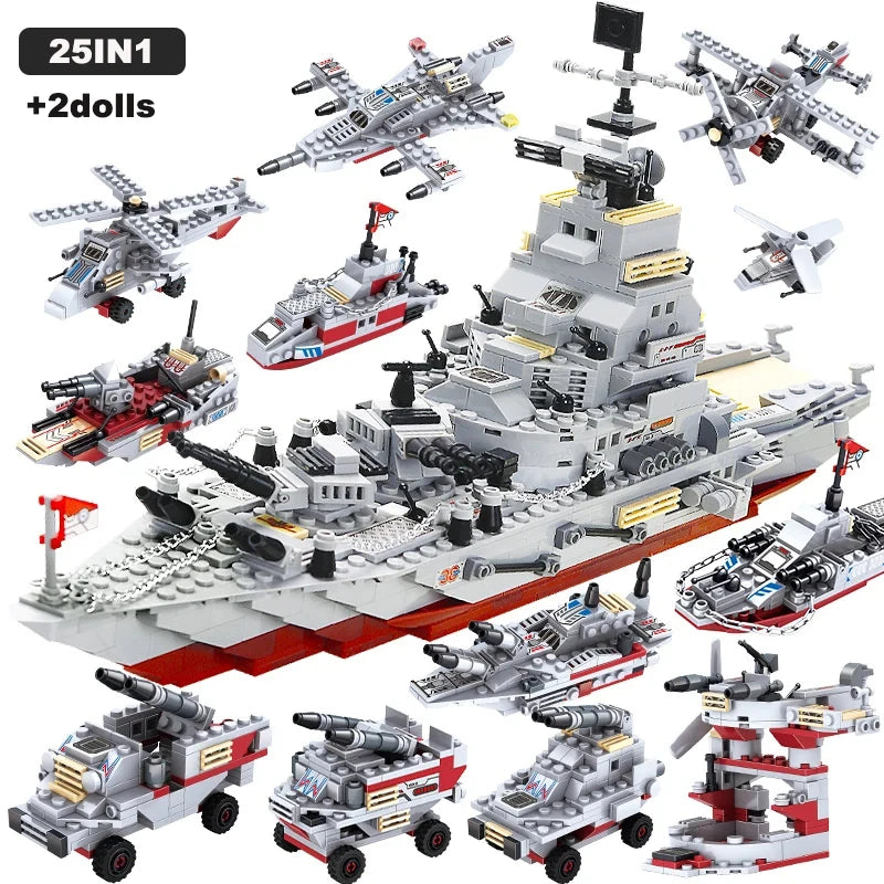 Navy Aircraft Carrier Building Blocks Military Tanks Ships Airplanes Model Warships Building Blocks Assembly Toy Set for Boys