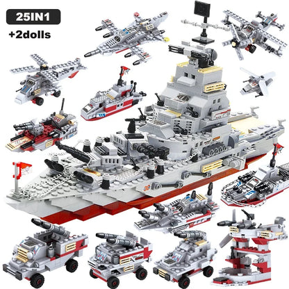 Navy Aircraft Carrier Building Blocks Military Tanks Ships Airplanes Model Warships Building Blocks Assembly Toy Set for Boys