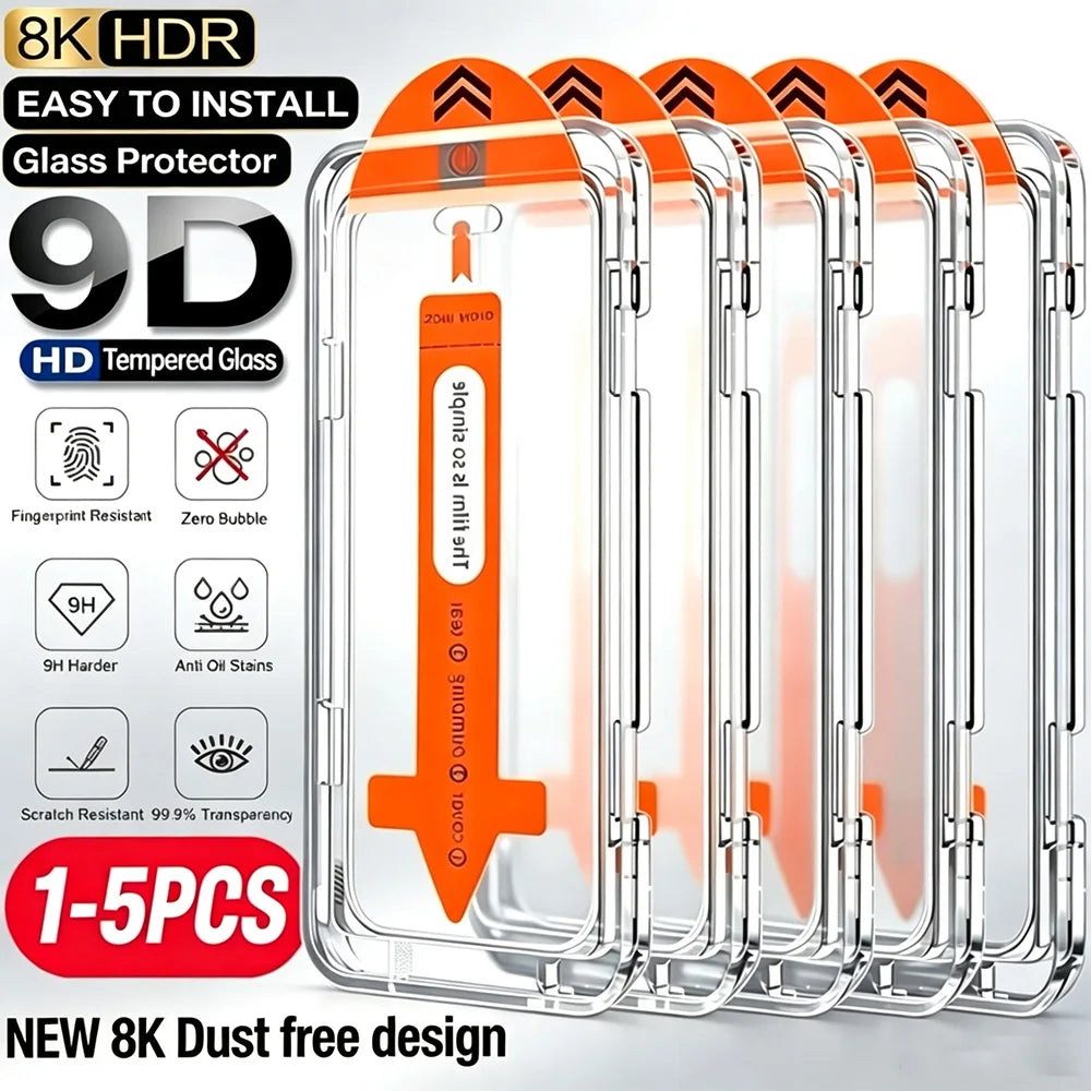 NNBILI 1-5Pcs Dust Free Easy Installation Screen Protector For iPhone 18 17 16 15 14 11 13 12 15 Pro Max 18 XS XRTempered Glass