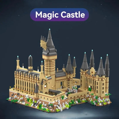 New Magic Castle Micro Building  Blocks Light Up Street View Architecture Creative MOC Model Kit  Kids Christmas Birthday Gifts