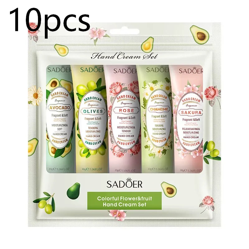 5Pcs/Pack Fruit Plant Fragrance Hand Cream Sets Moisturizing Lasting Repair Anti Dry Hand Lotion Sets Hands Skin Care Products