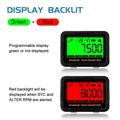 Motorcycle Inductive Digital Tachometer SVC TOT JOB Engine Hour Meter Gauge Backlight Resettable RPM for Moto Lawn Mower