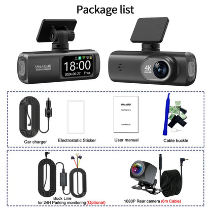 Soam Dash Cam 4K+1080P Dual-channel Dash Car Camera Recorder With GPS WiFi Car DVR 24H Parking Monitor Black Box