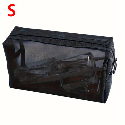 1PC Travel Black Mesh Cosmetic Bag Zipper Makeup Bag For Women Wash Toiletry Bag Makeup Organizer Portable Storage Pouch