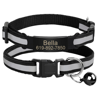 Reflective Cat Collar Engraved Safe Cats Kitten Collars with Bell Puppy Pet Necklace Accessories for Cat Small Dog Chihuahua