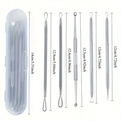 Stainless Steel Blackhead Pore Acne Remover Tool Kit,Professional Facial Cleansing Care Set With Storage Box,Blackhead Extractor