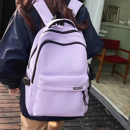 Large Capacity Solid Color Student Backpack Junior and High School Simple Black Travel Backpack