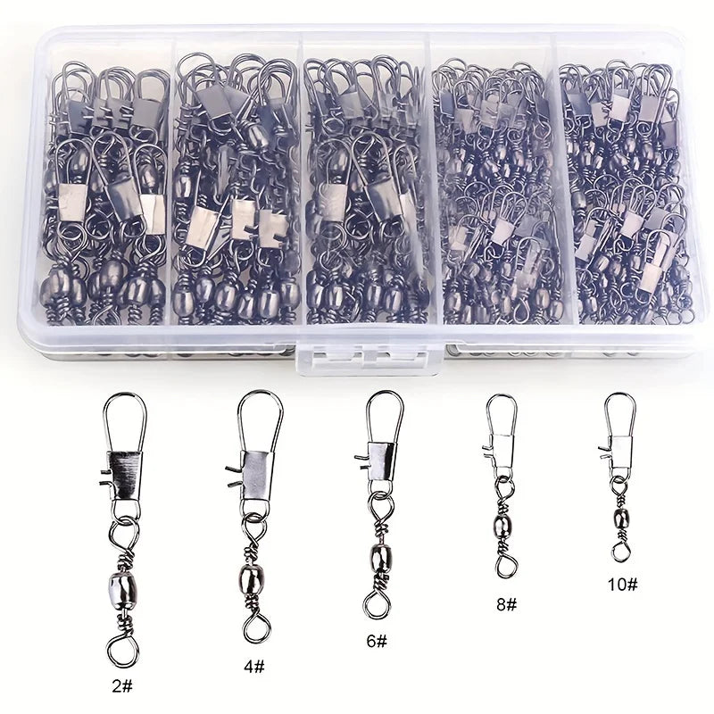 50/200pcs Barrel Snap Swivel Fishing Accessories, Gear with Ball Bearing Swivels Snaps Connector for Quick Connect Lures