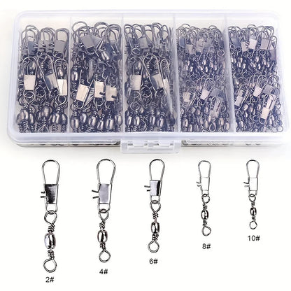 50/200pcs Barrel Snap Swivel Fishing Accessories, Gear with Ball Bearing Swivels Snaps Connector for Quick Connect Lures