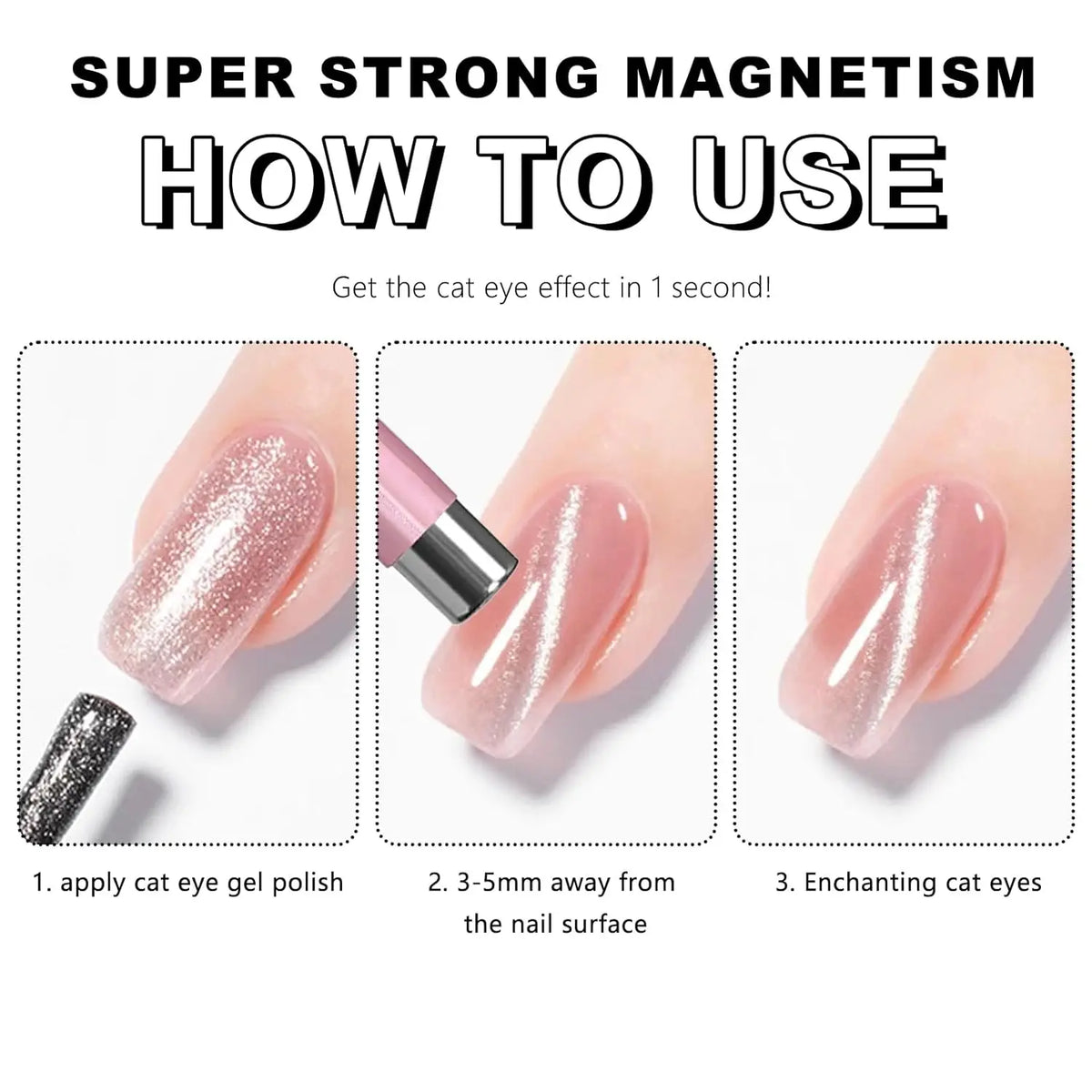 LINMANDA 3 In 1 Dual Headed Cat Eye Nail Art Magnetic Stick Multifunctional Nail Art Magnet Design Tool Suitable for Home DIY