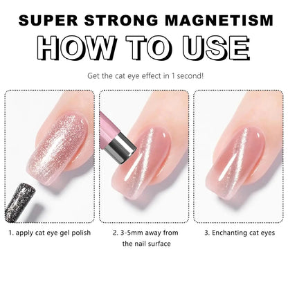LINMANDA 3 In 1 Dual Headed Cat Eye Nail Art Magnetic Stick Multifunctional Nail Art Magnet Design Tool Suitable for Home DIY