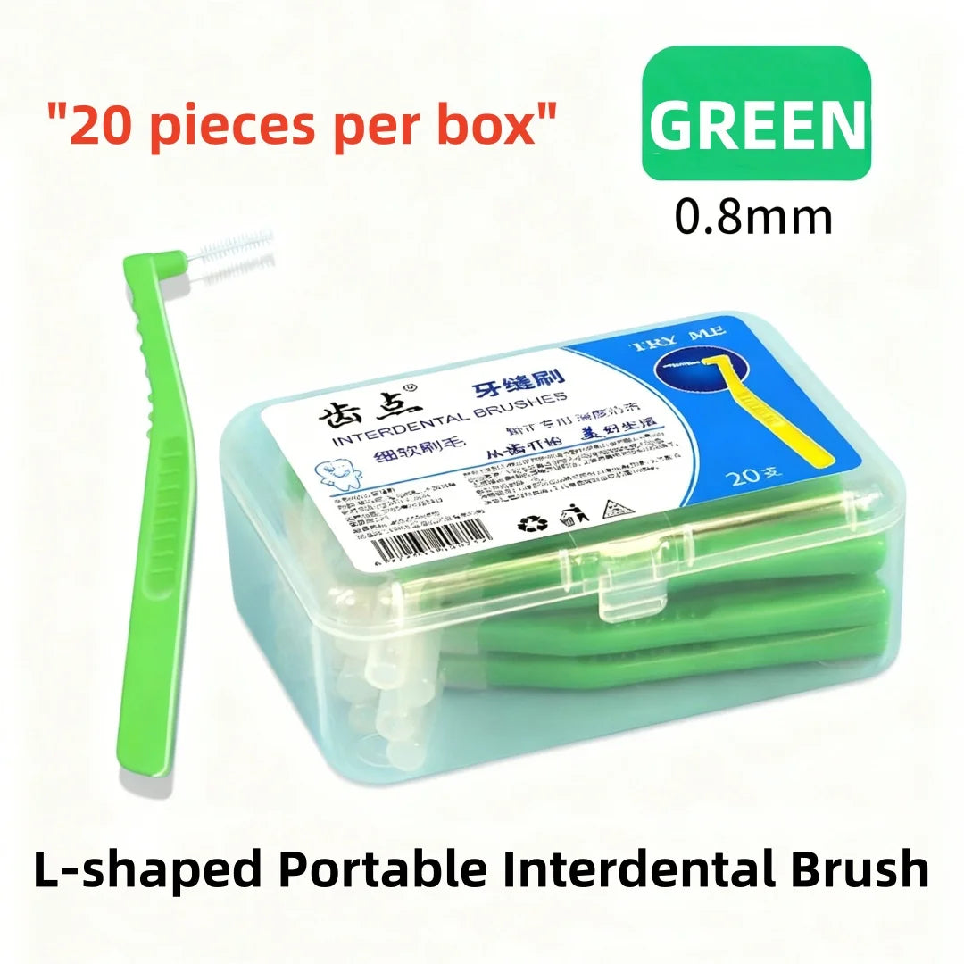 20 Pieces Boxed L-shaped Interdental Brushes for Orthodontics, Soft Bristle Interdental Cleaners, Interdental Brushes