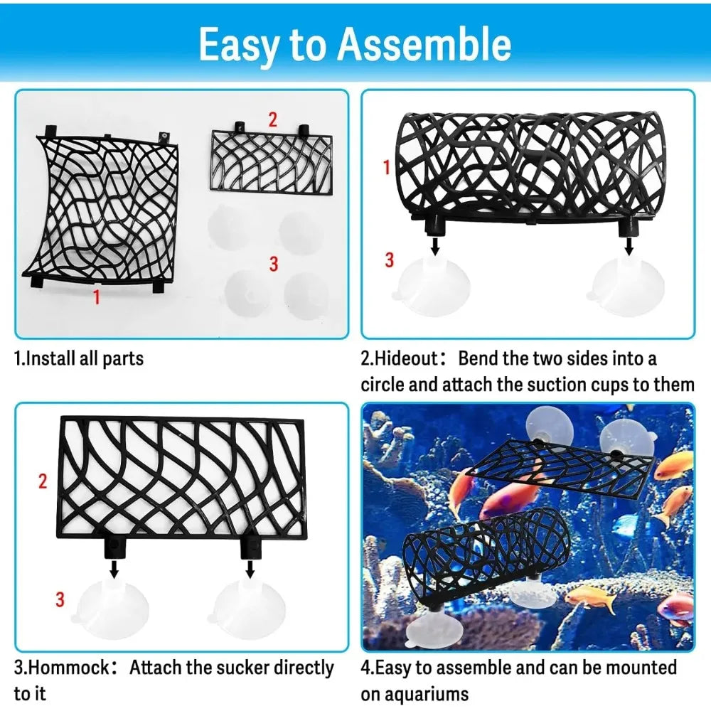 Betta Fish Hideout Cave with Hammock Bed Hollow Tunnel Fish Tank Accessories Aquarium Decorations for Crayfish Shrimp Small Fish