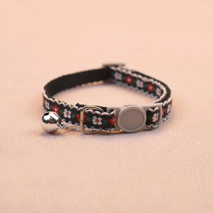 Hand Knitting Flower Pet Collar With Bell Colorful Retro Style Cat Collar Adjustable Safety Necklace For Puppy Cat Accessories