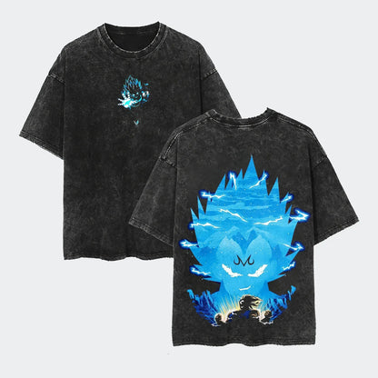 Anime Dragon Ball Cosplay Washed T-Shirt Cotton Short Sleeve Loose Large Casual Sports Fitness T-Shirt Men's Harajuku Clothing