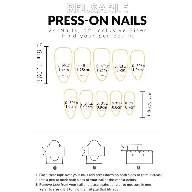 24PCS/ medium almond nail, red love pattern decoration, gold line outline, exquisite elegance, simple and generous, suitable for