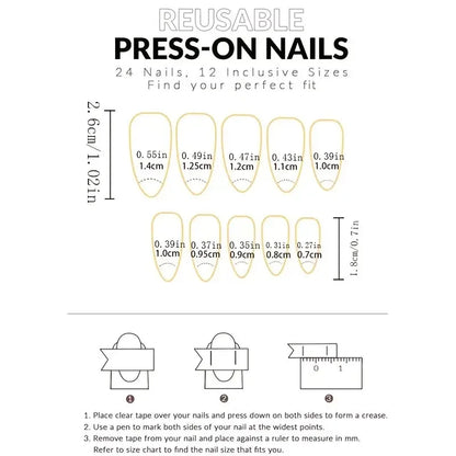 24PCS/ medium almond nail, red love pattern decoration, gold line outline, exquisite elegance, simple and generous, suitable for