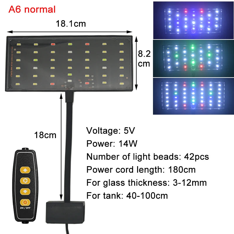 USB Aquarium LED Light Full Spectrum Aquatic Plant Grow Lamp Fish Tank Adjustable Brightness Dimmable Timed 360° Rotatable Light