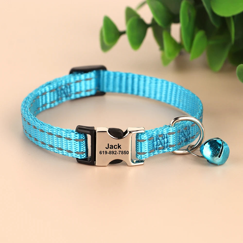 Personalized Printed Cat Collar Adjustable Kitten Puppy Collars With Free Engraved ID Nameplate Bell Anti-lost Cats Collars