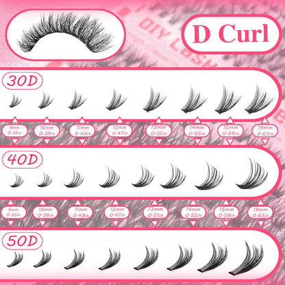 30D40D50D80D DIY Eyelash Extension Kit with Tweezers, Glue and Seal Reusable Single Eyelashes for Party Stage Festival Eye Makeu