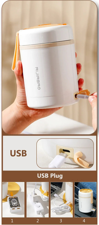 600ML Portable USB Electric Heating Lunch Box Stainless Steel Food Warmer with Drink Function for Picnics Food Heater