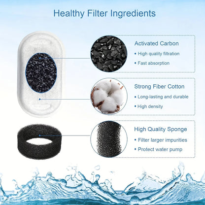 20PCS Cat Water Fountain Activated Carbon Dog Water Bowl Dispenser Replacement Filters with 20 Sponges for Home Pet Hydration