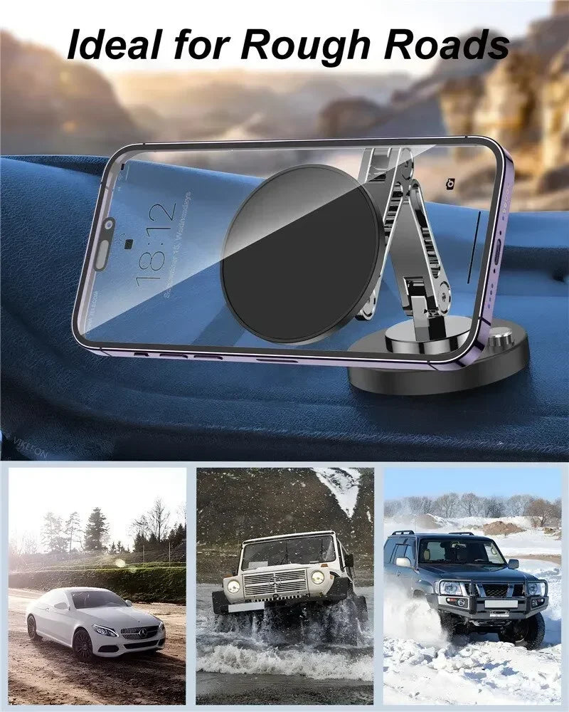 Foldable Universal Car Magnetic Holder Dashborad Alloy Magnetic Car Mount Smartphone Mobile Bracket For iPhone15 Samsung Xiaomi