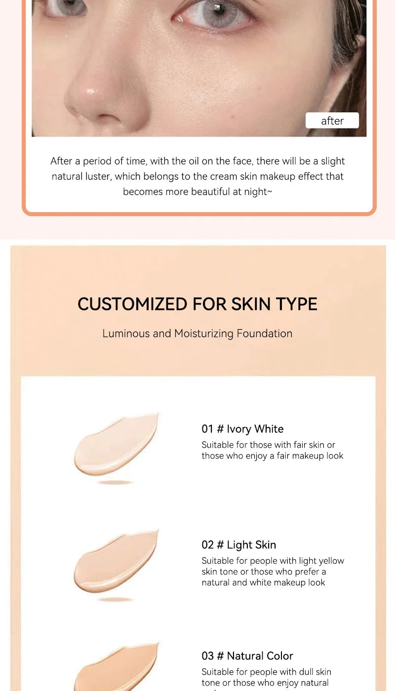 The liquid foundation is light, matte, naturally brightening, and does not come off makeup. The natural complexion is frosty,