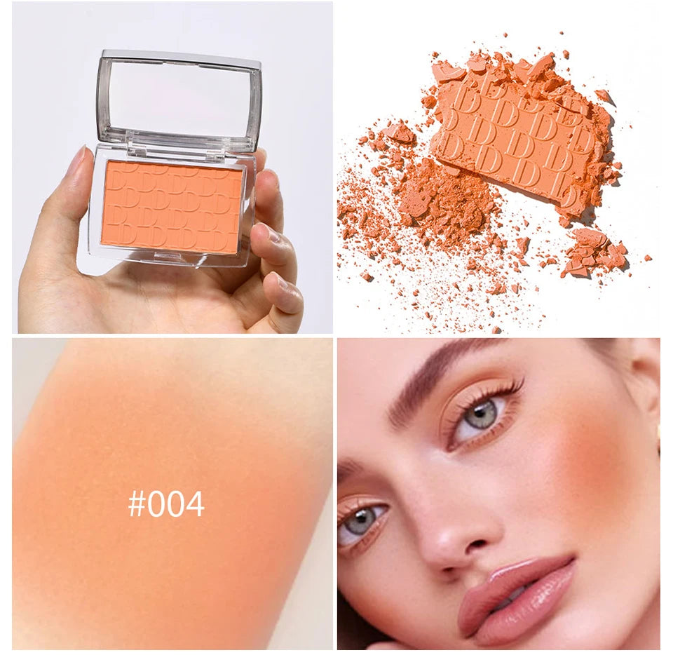 2pcs Matte Embossed Blush & Brush Long Lasting High Pigmented Multi-Purpose Blush Palette Pink Natural Color Rendering Cosmetics