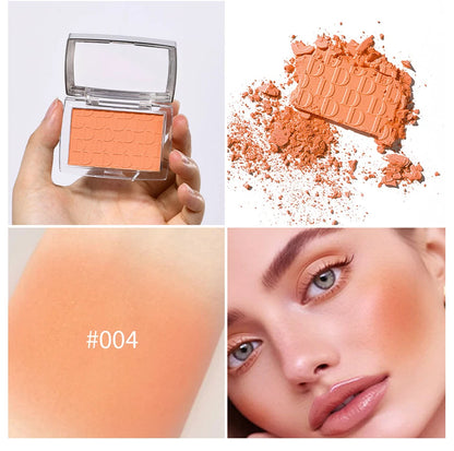 2pcs Matte Embossed Blush & Brush Long Lasting High Pigmented Multi-Purpose Blush Palette Pink Natural Color Rendering Cosmetics
