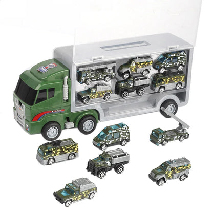 10 In 1 Construction Toys Truck Storage Die-cast Vehicle Transporter Car Set Excavator Dump Truck Digger Backhoe for Kids Gift