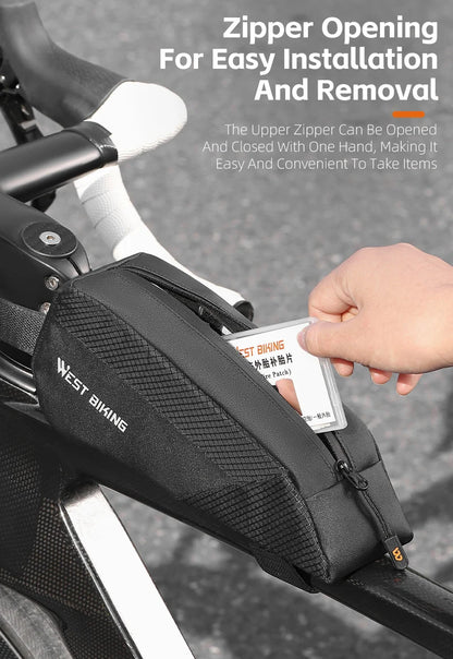 WEST BIKING Bicycle Top Tube Bag 1.2L Portable Bike Front Frame Bag 3D Stereo Cycling Tool Bag MTB Road Bike Accessories
