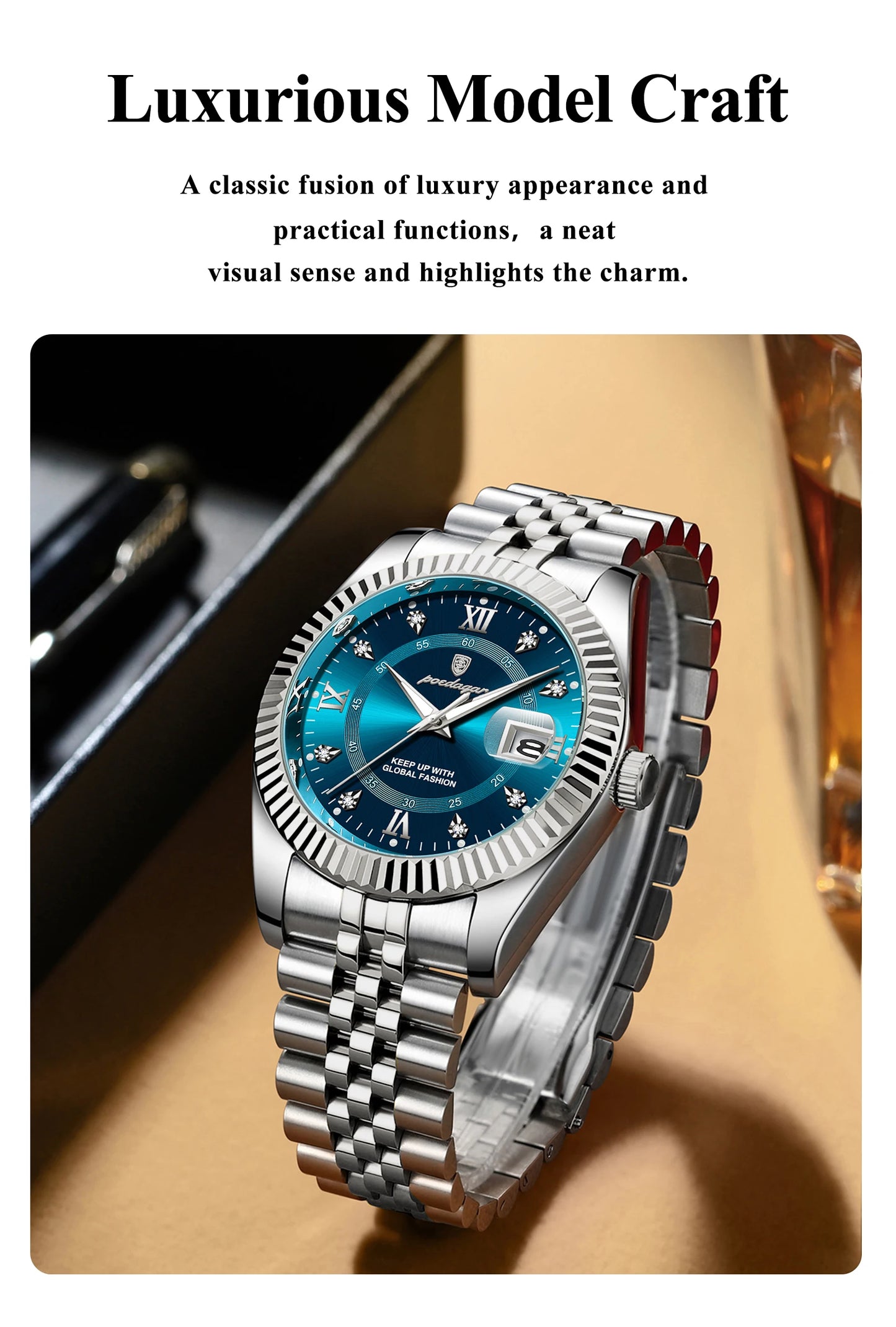 POEDAGAR Original Men Wristwatch Waterproof Luminous Date Business Man Clock Stainless Steel Quartz Military Men's Watches Reloj