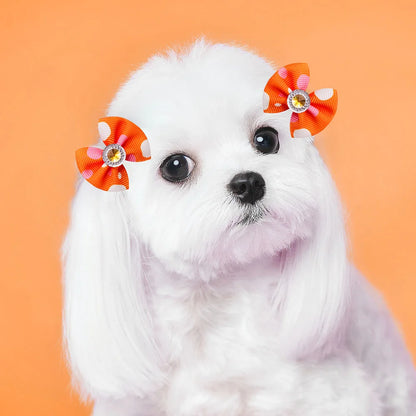 20pcs Dog Hair Bows Dog Bows with Diamond Colorful Grooming Rubber Band for Small Dog Pet Girls Grooming Hair Accessories