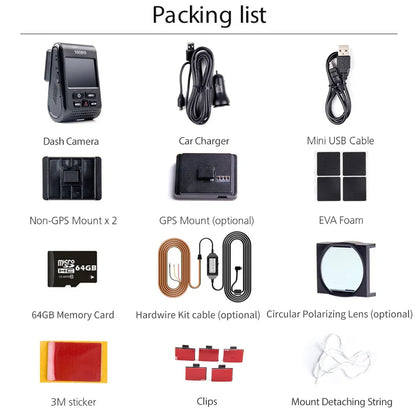 VIOFO A119 V3 2K Car Parking Mode G-Sensor Rota Lens 2560 *1600P DVR Super Night Vision Quad HD Dash Cameras Optional GPS CPL