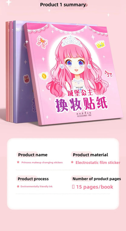 Stickers Book Handicrafts Creative Kids Stickers 15 Pages Toy Puzzle Reusable for Girls Cartoon Princess Make A Face Stickers