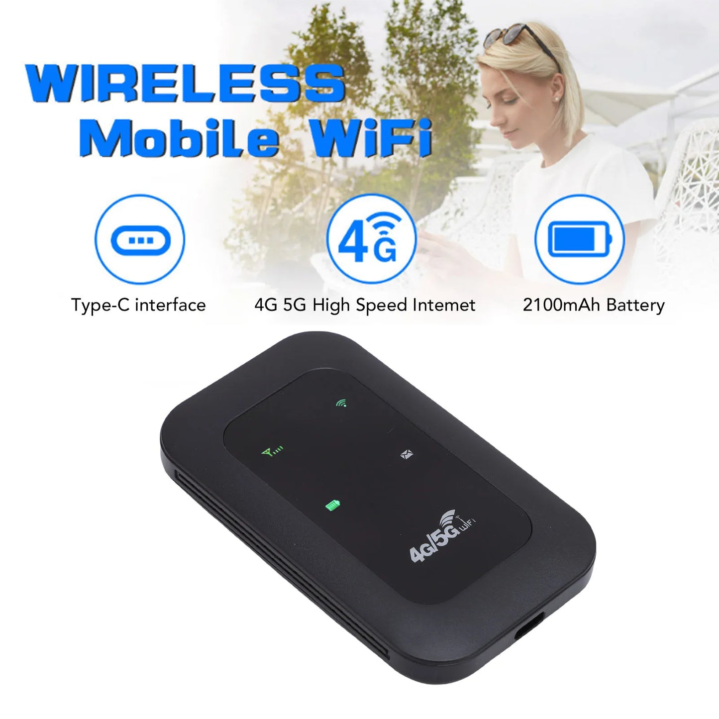 Mobile WiFi Router 2100mAh Battery Supports 10 Connected Devices 4G WiFi Hotspot 300Mbps High Speed Portable for Business