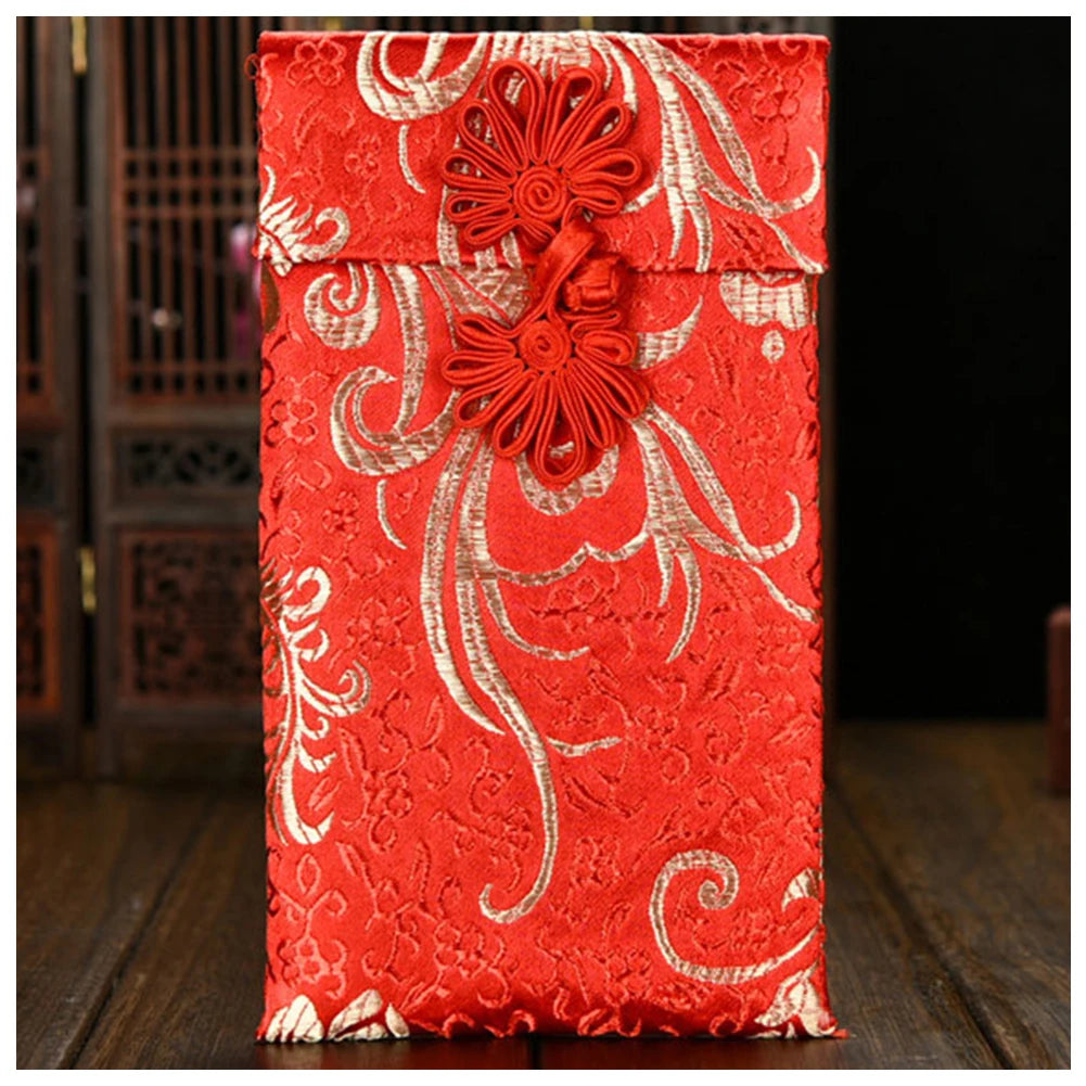 Chinese Style Brocade Red Envelope Bag Spring Festival Luck Red Packets Bag for Chinese Wedding Birthday Invitation Card Bag